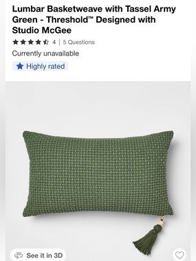 2X Lumbar Basketweave with Tassel Army Green Threshold™ Designed w/Studio McGee